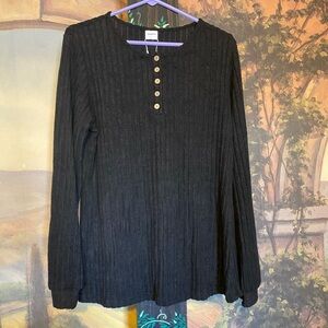 Ribbed Henley top long sleeves